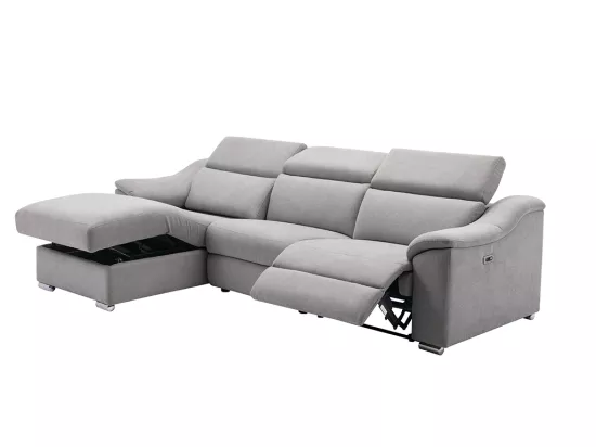 Canapé d'angle relax électrique en tissu gris clair PEDRERA - Angle gauche