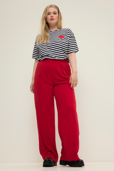 Hose, High Waist, weites Bein, Bundfalten