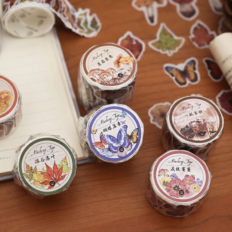 DUGA - Bakkerij / Koffie / Paddenstoel / Blad / Vlinder / Bloemen Masking Tape / Set