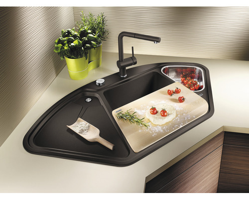 Blanco DELTA II spoelbak, 1057 x 575 mm, antraciet, 523656, 1 bak, met bijzetbak en afdruiprek, bak links