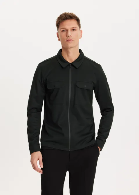 Overshirt met rits pique groen (GRN.D)