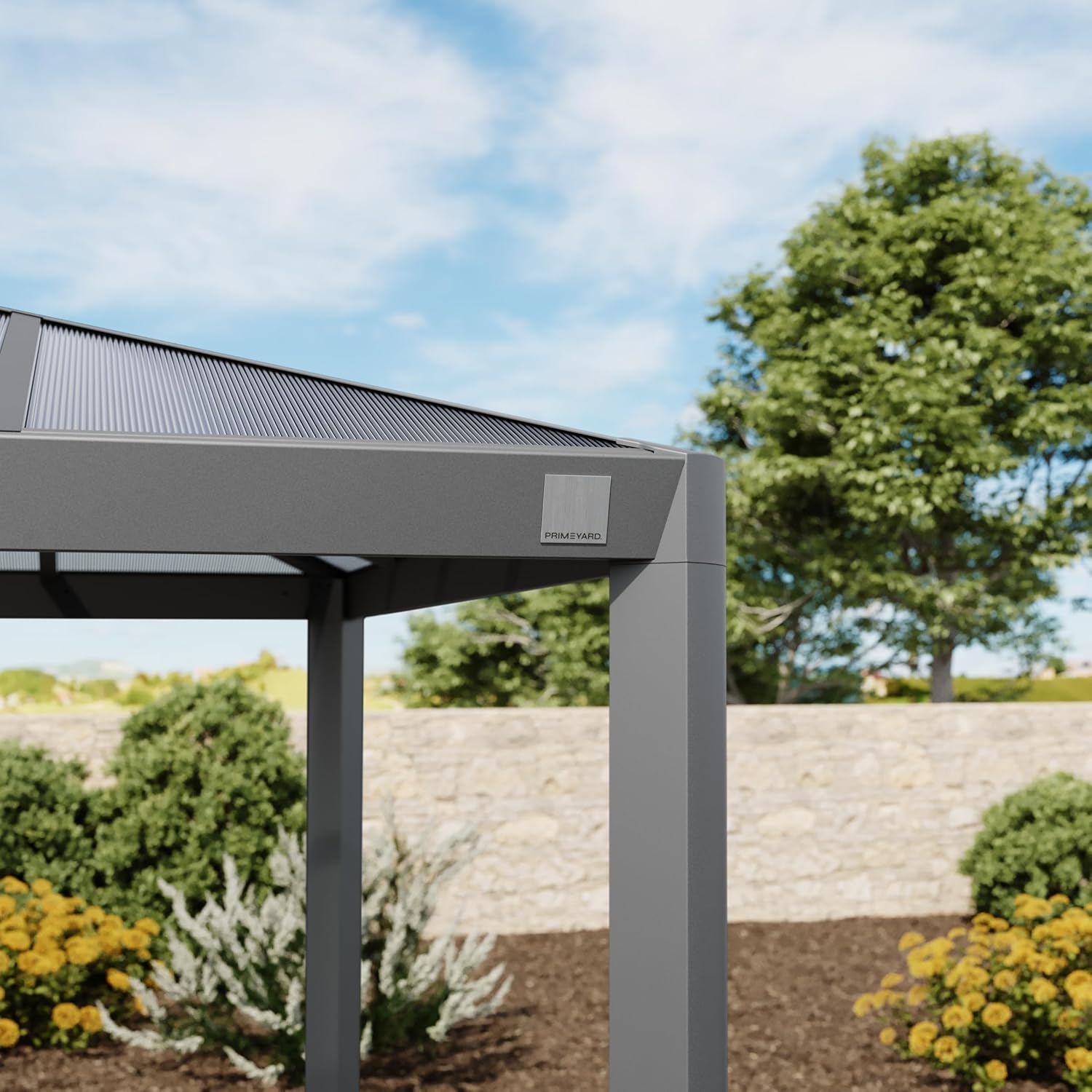PRIMEYARD Gartenpavillon 3x3 m mit Polycarbonatdach - Hardtop Pavillon ohne Seitenteile