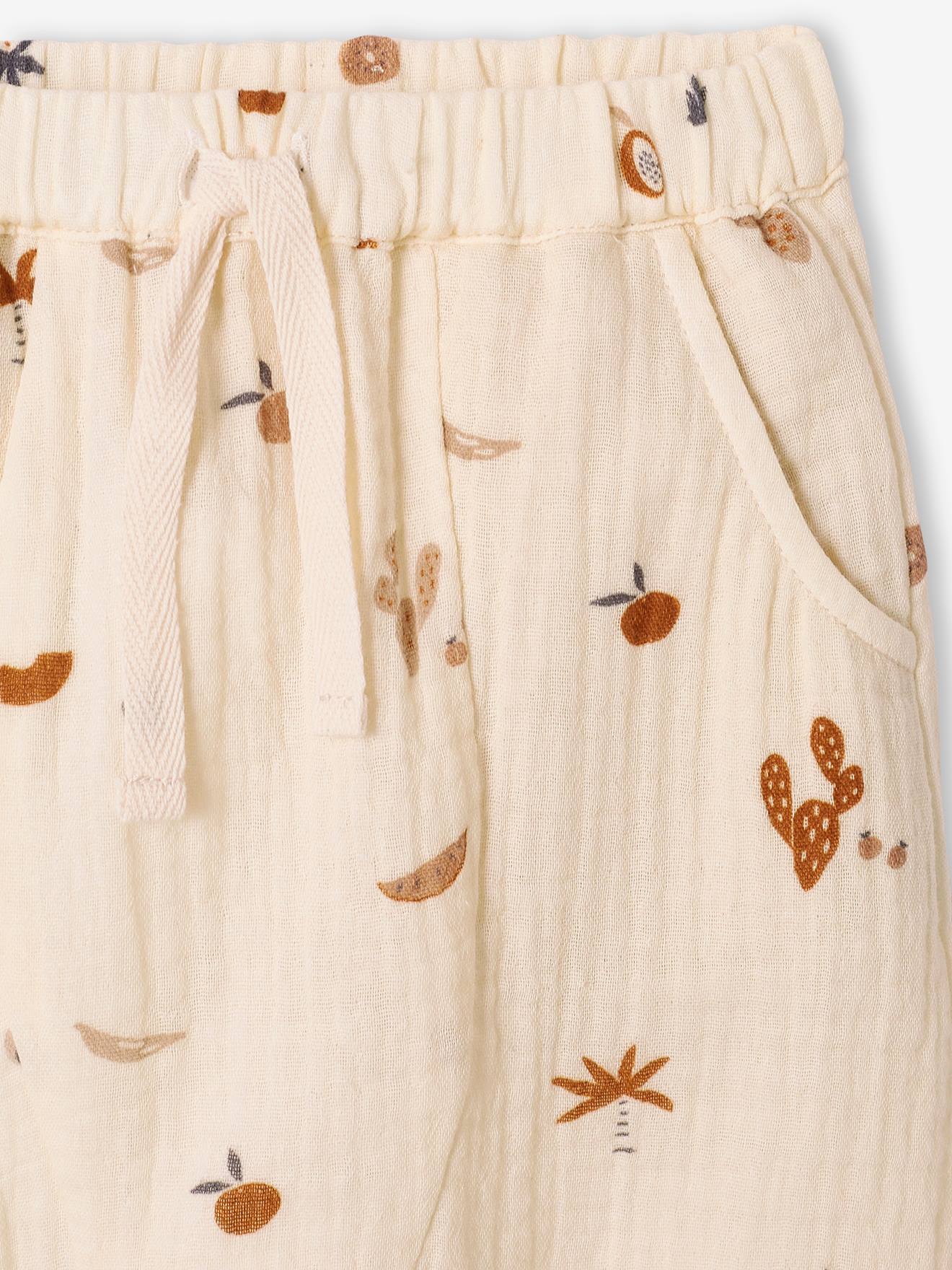 Conjunto de chiffon de algodão para bebê: camiseta + calça cor de noz-pecã