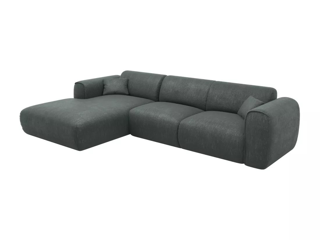 Grand canapé d'angle gauche en tissu texturé vert de gris POGNIA