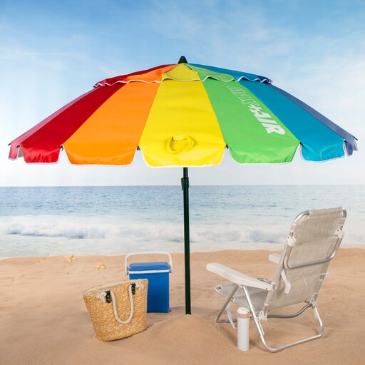Guarda-sol de praia Aktive à prova de vento, Ø195 cm, multicolorido, com haste inclinável e proteção UV50.