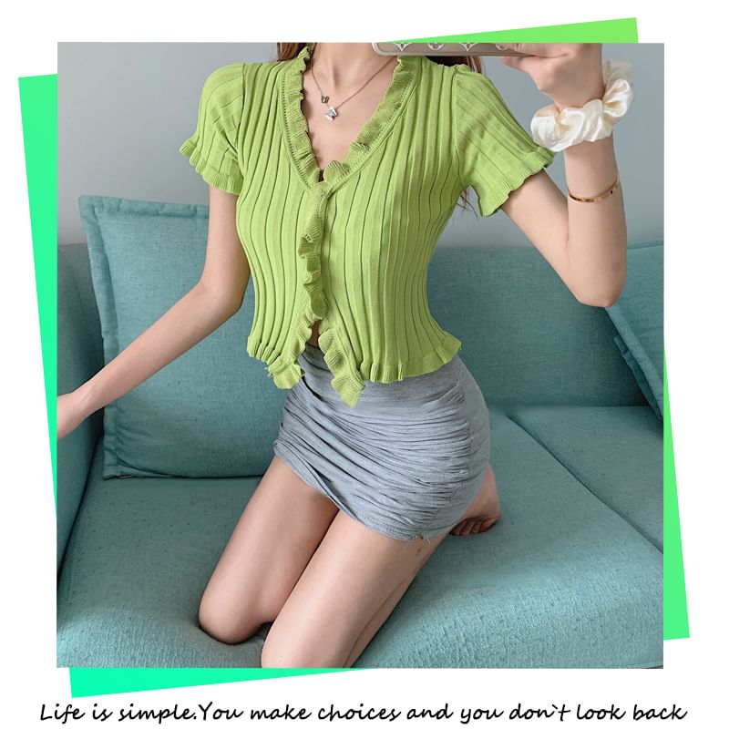 MIKIGA - V-hals gebreide cropped top