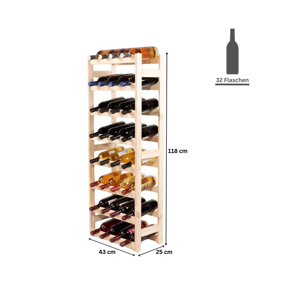 PROREGAL Wijnrek Pinot Vine HxBxD 118 x 43 x 25 cm 32 Flessen Massief grenenhout Bruin Geolied