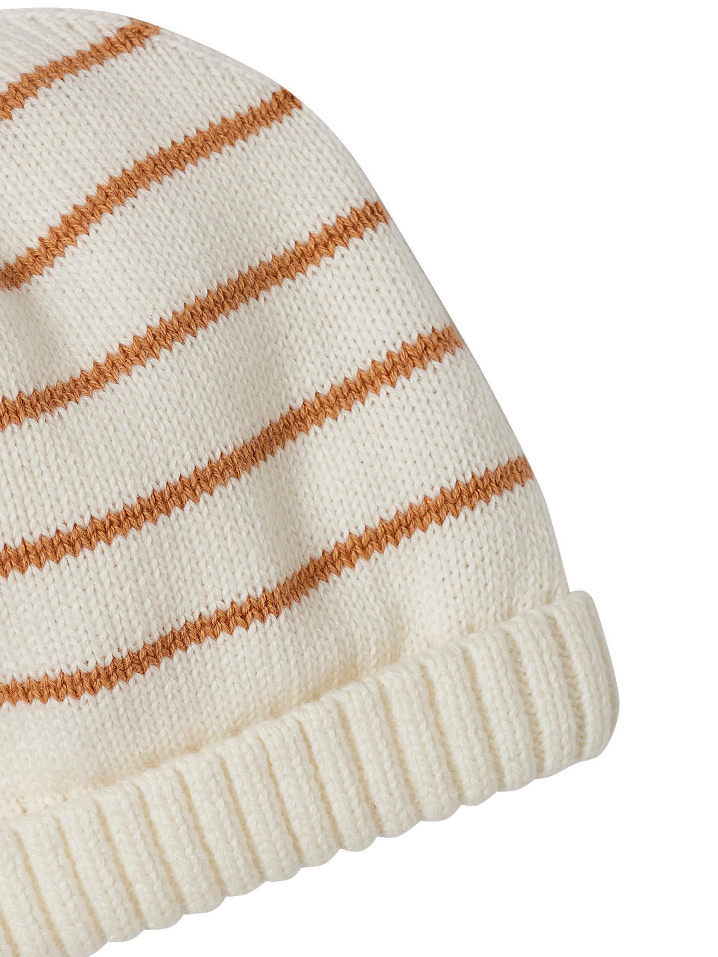 Vertbaudet Baby-Set aus gestreiftem Strick: Overall & Mütze hellbraun
