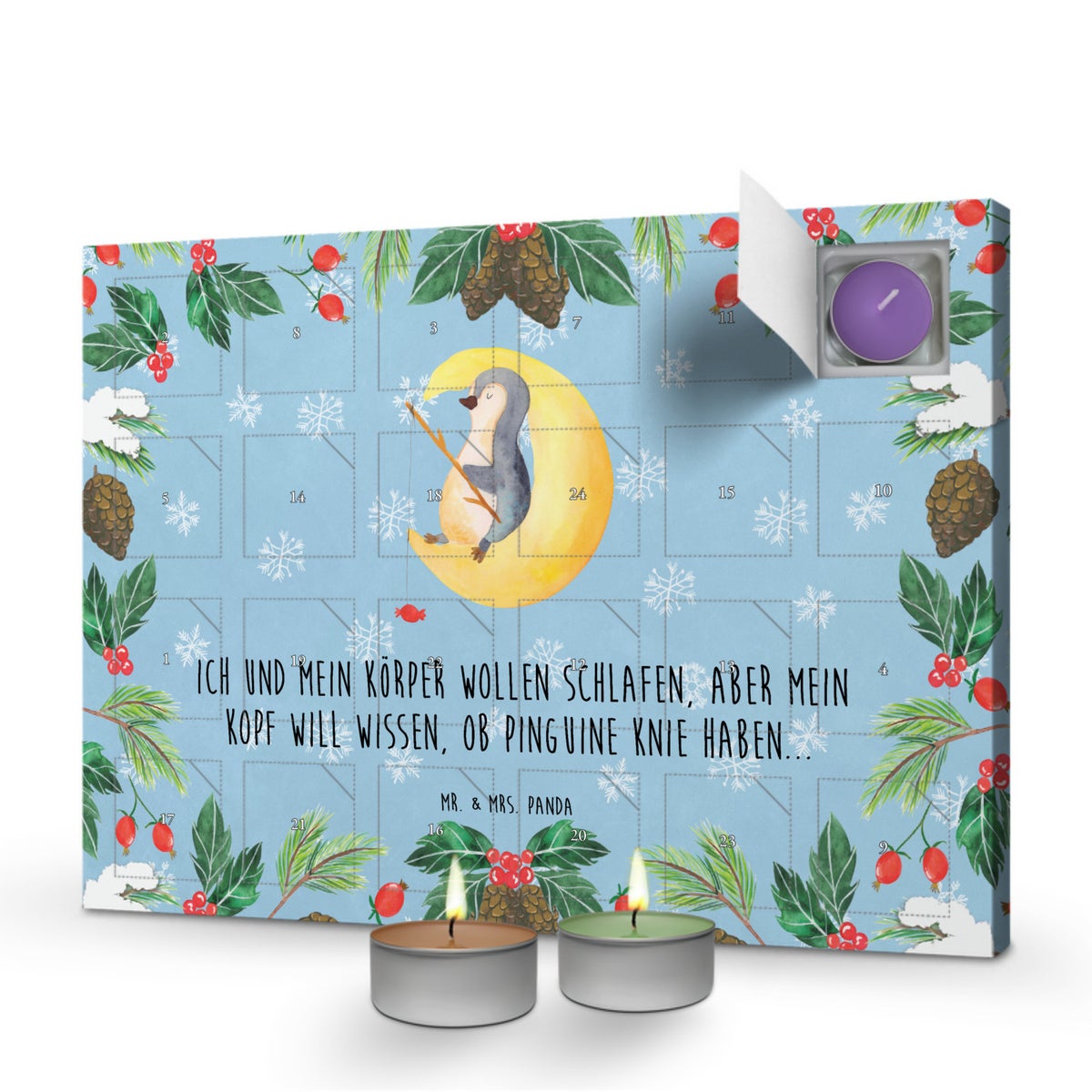 Mr. & Mrs. Panda Geurkaars Adventskalender Pinguïn Maan - Pastelblauw