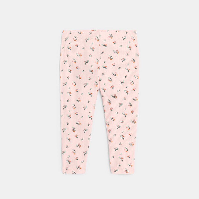 Robe denim léger et legging côtelé fleuri bébé fille Bleu