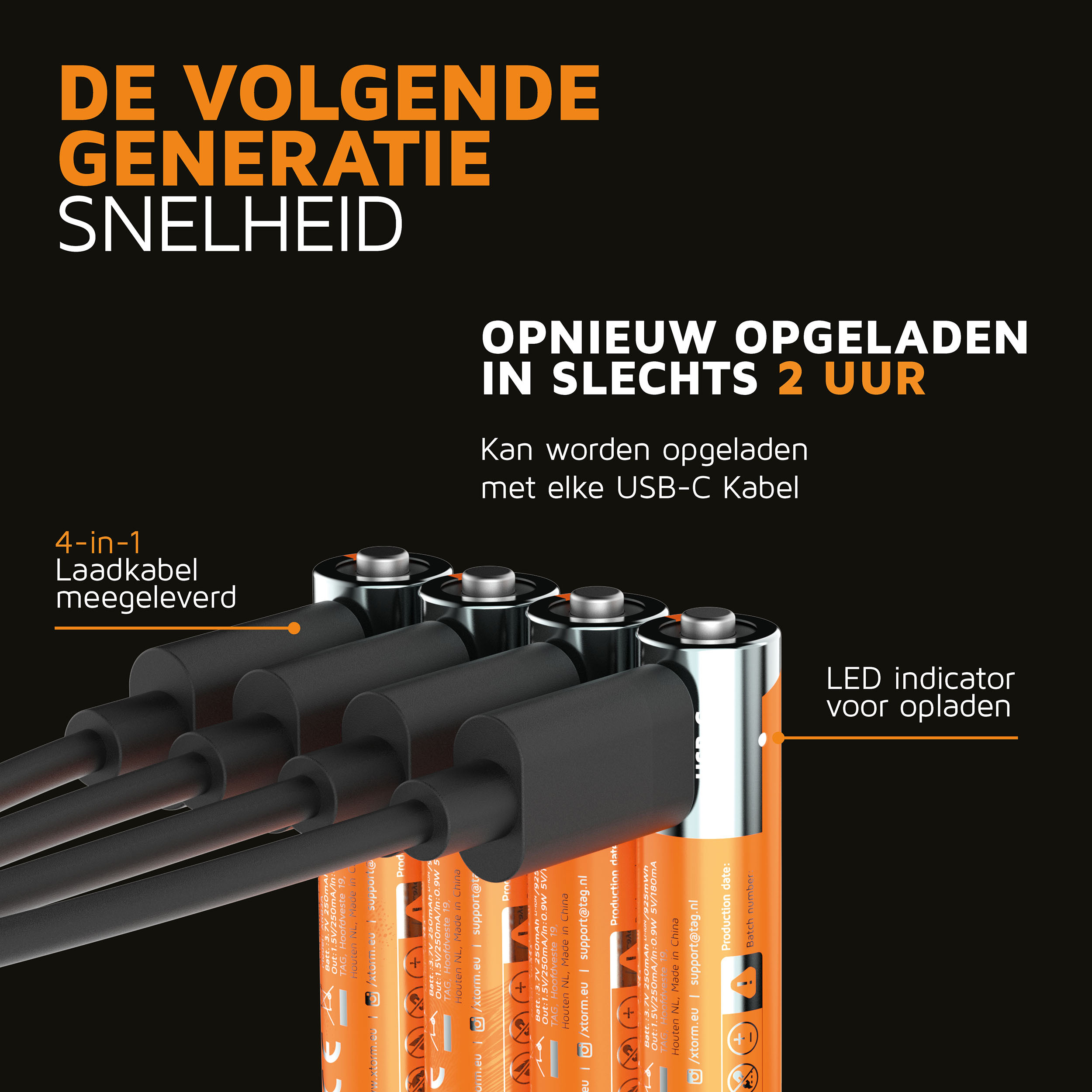 Xtorm NextGen USB-C Rechargeable AAA Batterijen - Set van 4