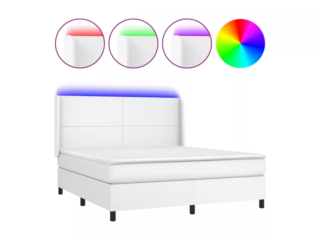 Sommier tapissier et matelas et LED Blanc 180x200 cm Similicuir