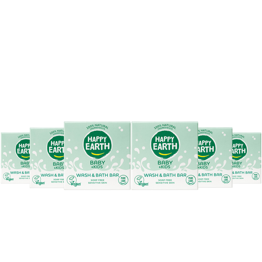6x Happy Earth Wash & Bath Bar 100% Natuurlijk Baby & Kids50 gr