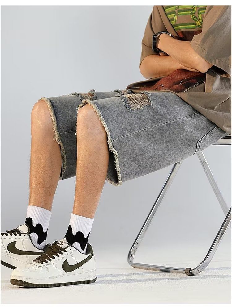 Ateso - Middelhoge denim shorts met distressed effect