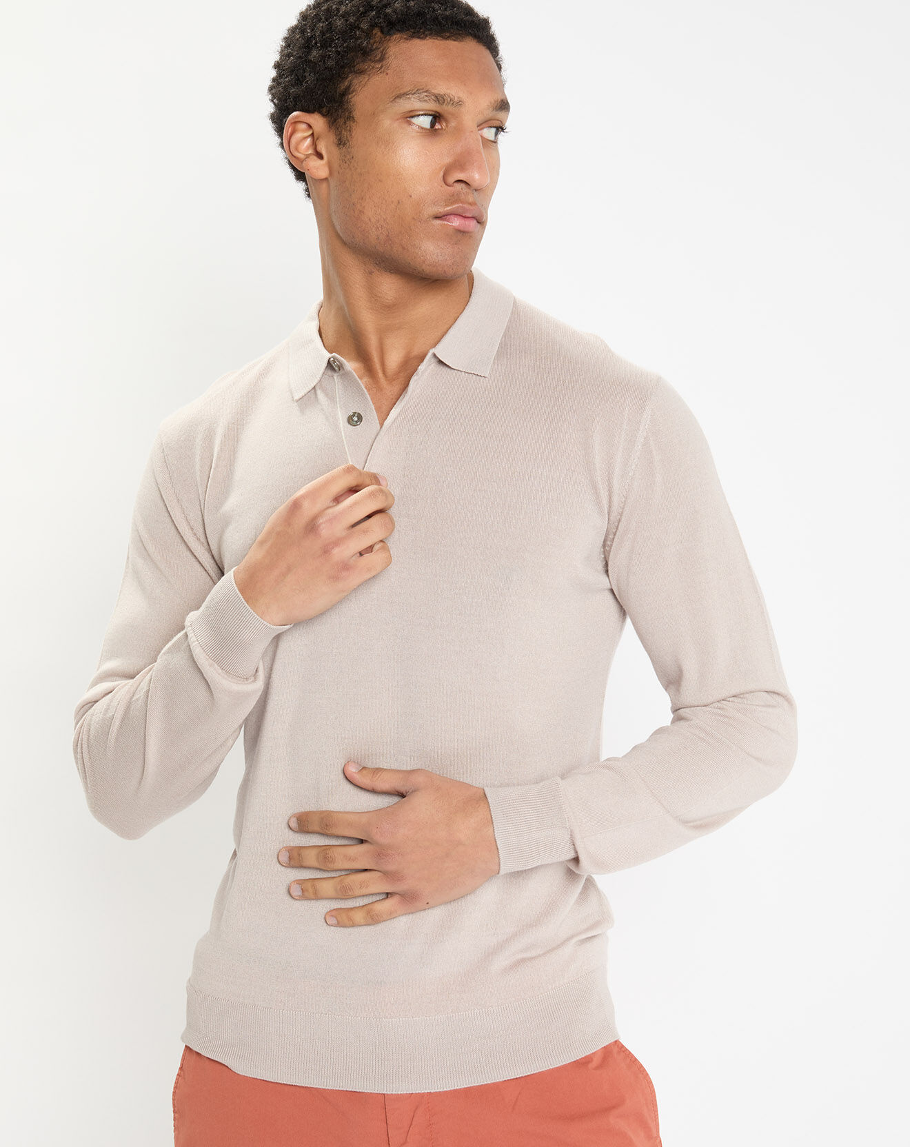 Hackett London Pull polo en Laine & Soie beige