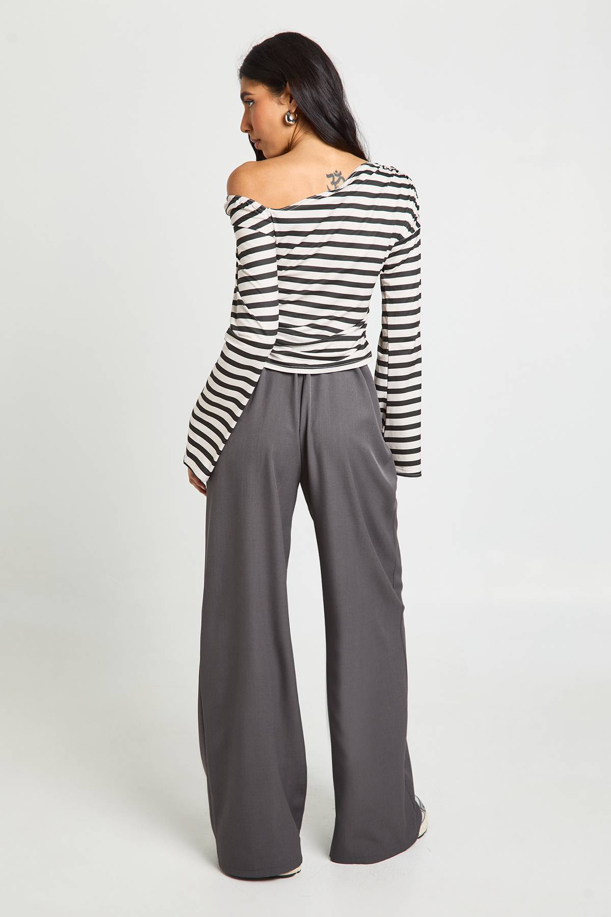 boohoo Pantalon Taille Haute Plissé À Jambes Larges Tissé Coupe Tall