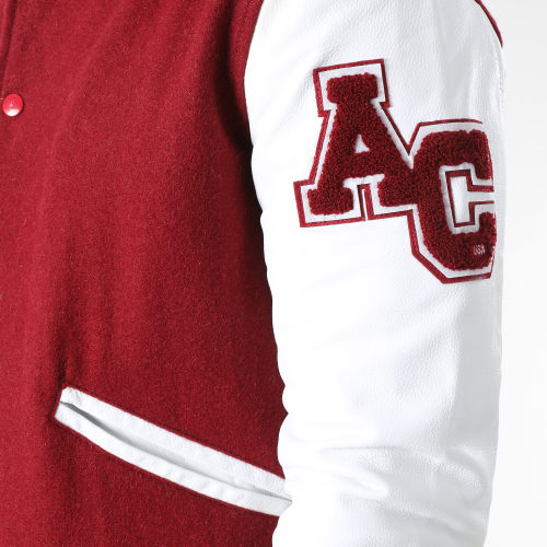 Veste Teddy Cuir Bordeaux Blanc