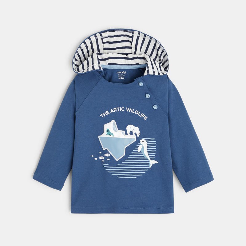 T-shirt animaux à capuche bleu bébé garçon Bleu