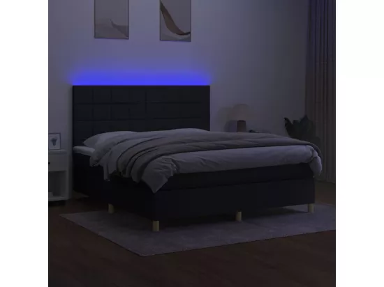 Sommier tapissier avec matelas et LED Noir 180x200 cm Tissu
