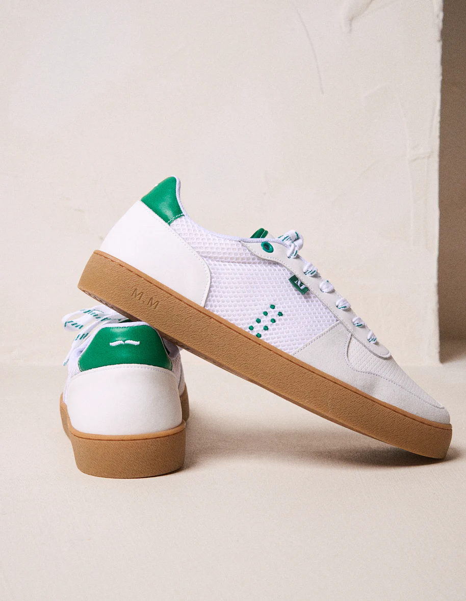 Baskets basses Arthur - Suède et mesh blanc vert