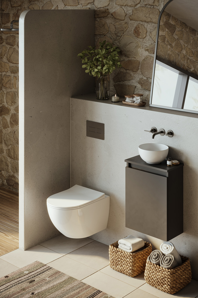 Fontana Bano toiletmeubel mat zwart 40x22cm met glans witte waskom
