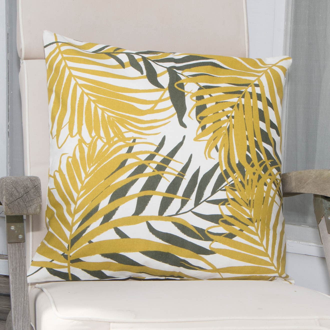 Febronie Housse de coussin d'extérieur Jungle jaune/kaki - 50x50 cm