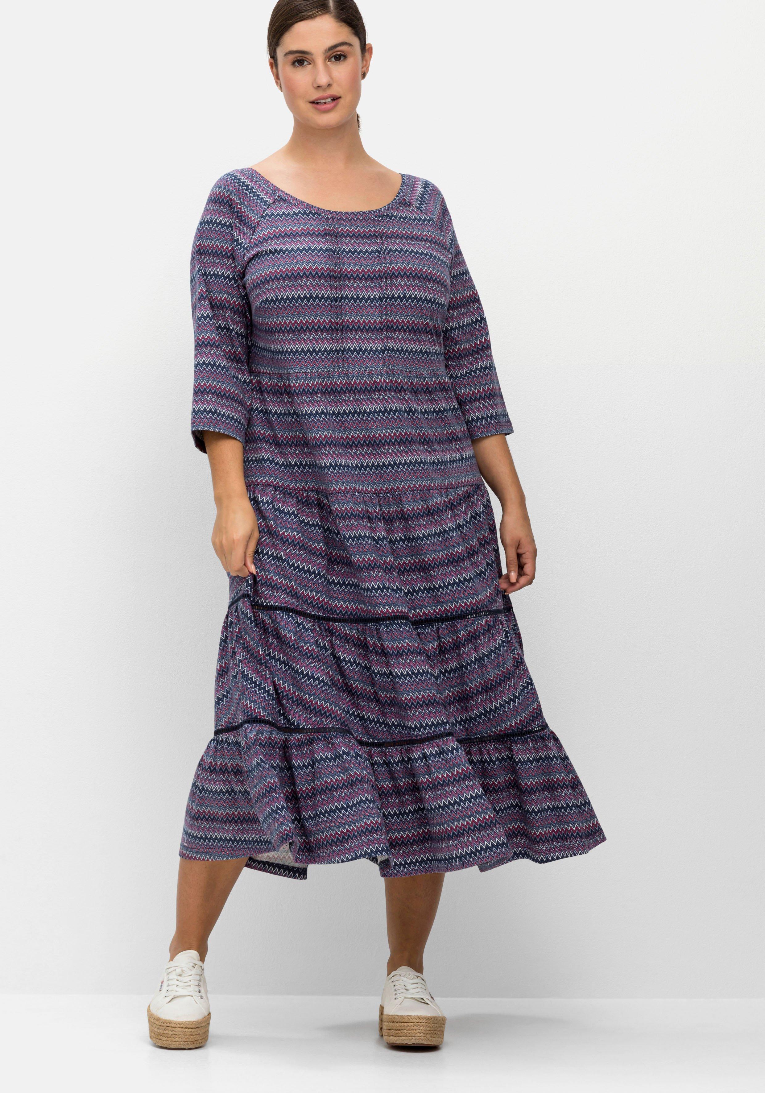 Jerseykleid mit 3/4-Ärmeln und stufigen Volants