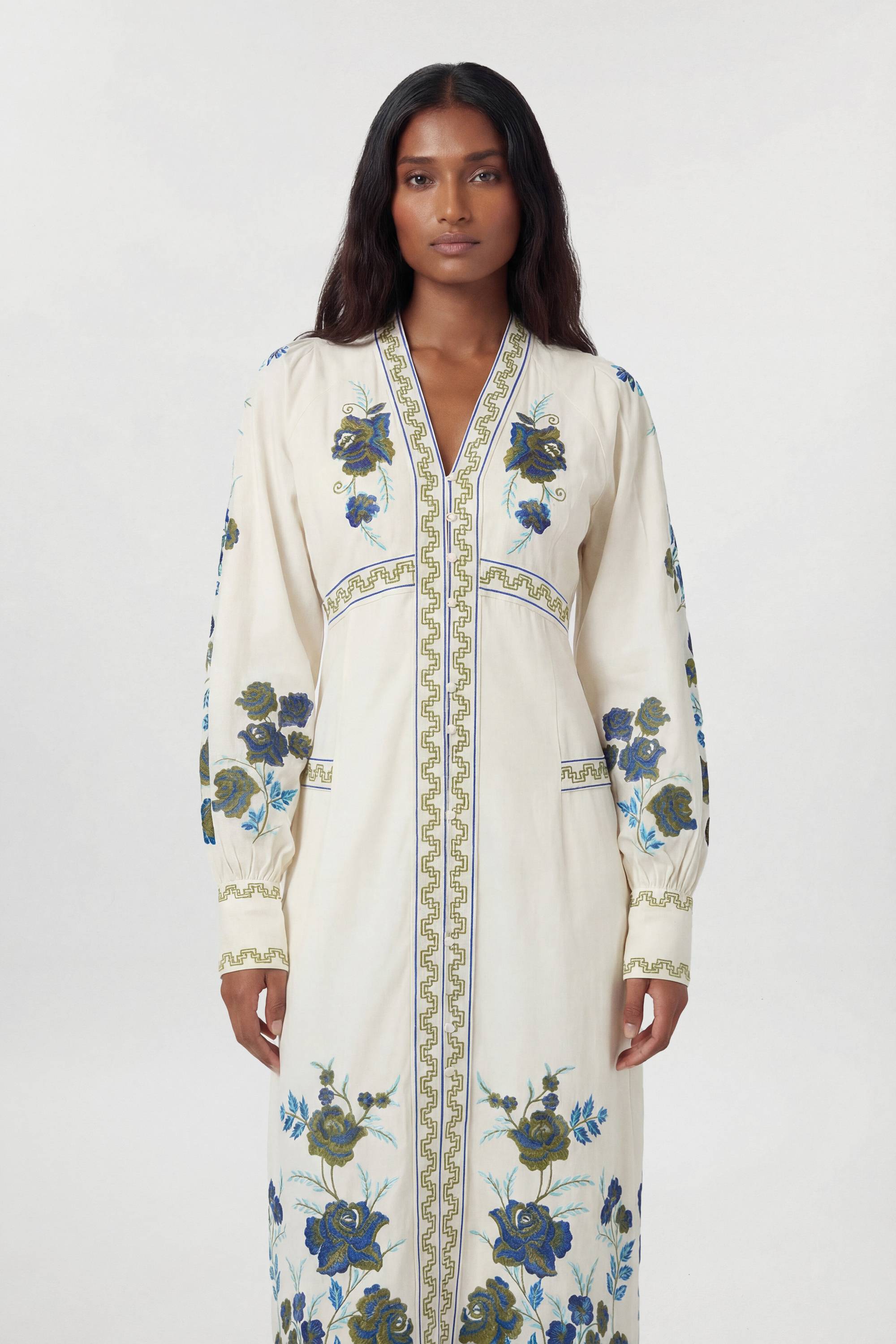 KarenMillen Robe Longue En Sergé De Coton Tissé Brodé