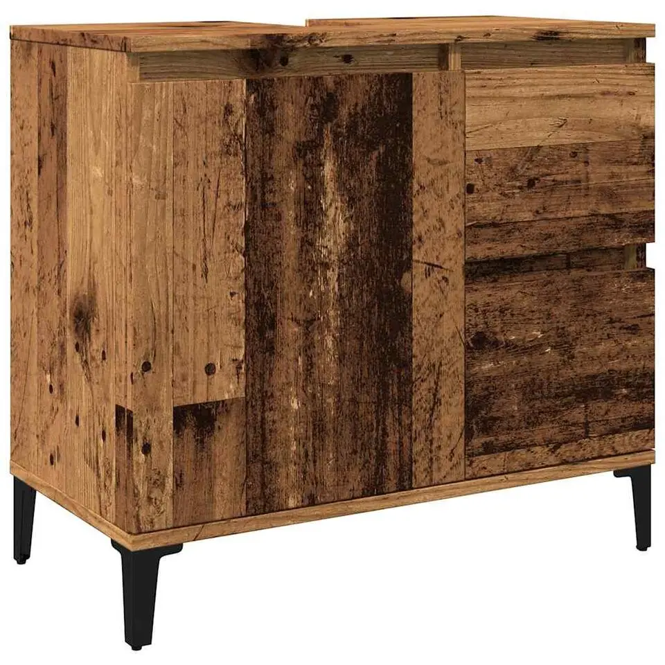 vidaXL - Wastafelonderkast - 1 deur 2 lades - Oud hout - Hout - 65x33x60 cm