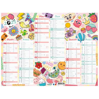 Calendrier Kawaii - 6 mois par face - 32 x 42 cm - Oberthur