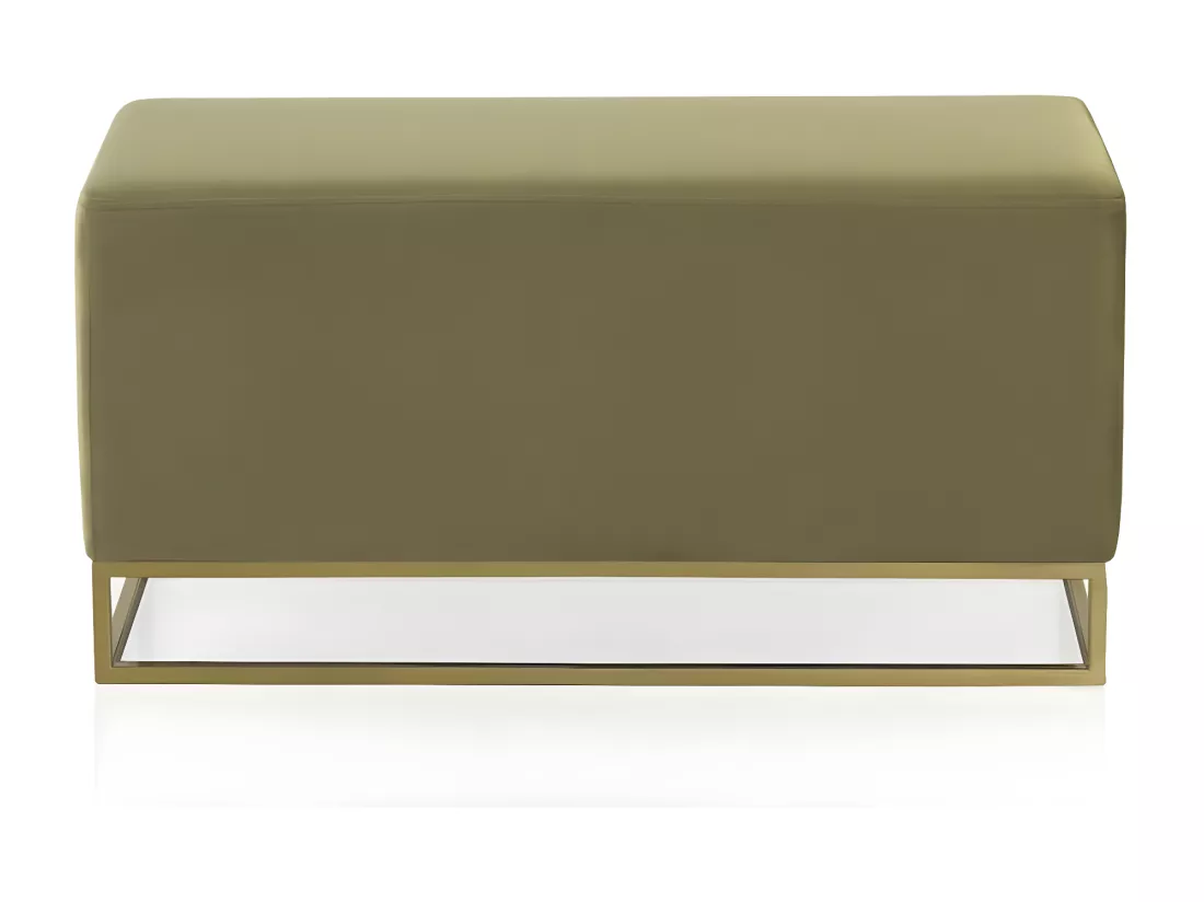 Tabouret tapissé en tissu velours vert avec base dorée