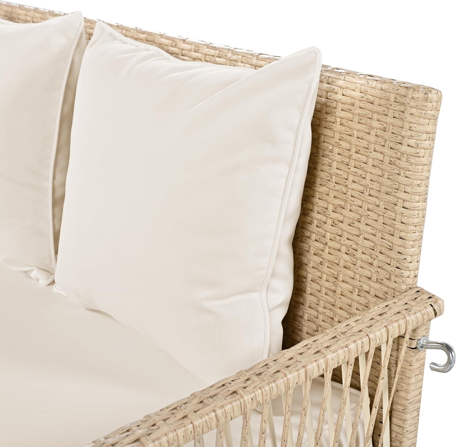 Merax Hängeschaukel 2-Sitzer, PE-Rattan Gartenschaukel mit Sitzkissen & Ketten, Hängebank Hollywoodschaukel Schaukelbank Gartenbank, Doppelschaukel für Garten Balkon Veranda, bis 320KG, Beige