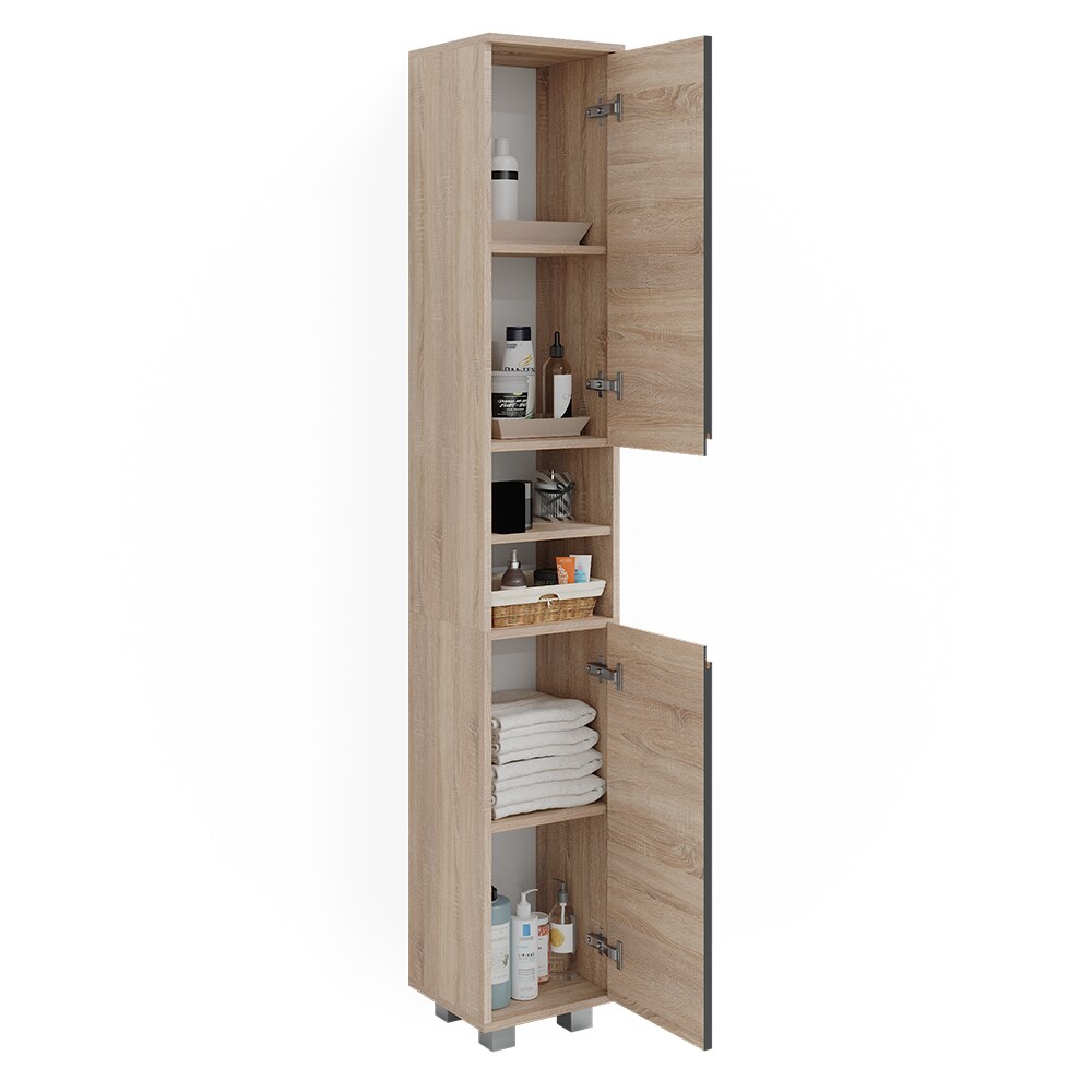 Vicco Hochschrank Badschrank Badezimmermöbel J-shape Sonoma Anthrazit modern 30x190cm Badezimmer Schrank Badmöbel Schranktür Schrankfach Aufbewahrung Ablage