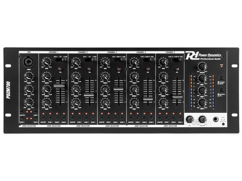 Power Dynamics Verstärker Pro PDZM700 Analoger 6-Kanal 4-Zonen Mischer, 19