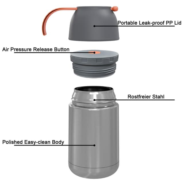 Termokande 650 ml Kaffe Te termoflaske Termokrus (grå)