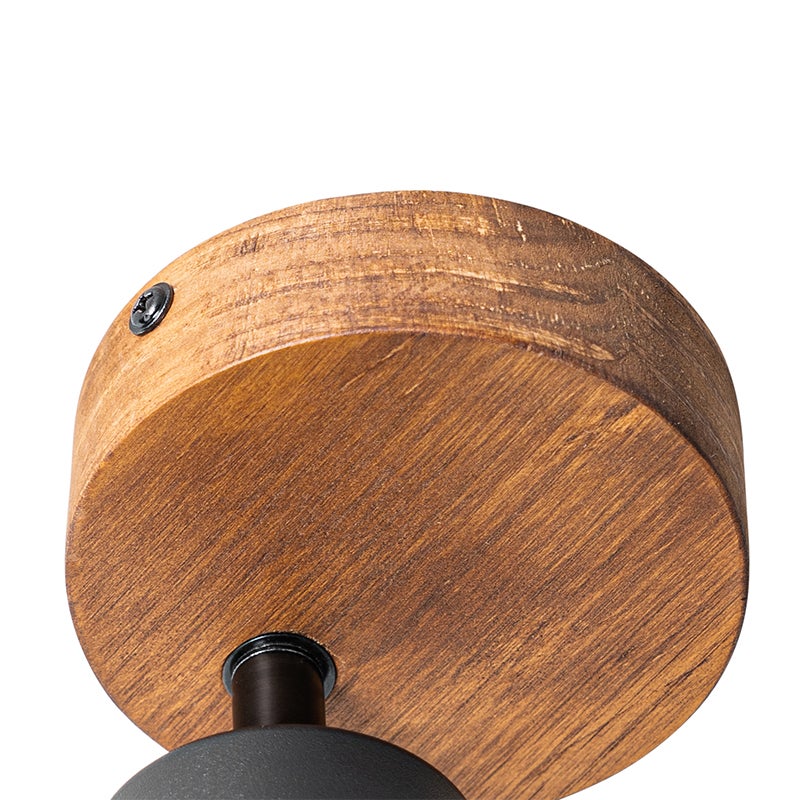 Industriële spot, zwart met hout, kantelbaar - Jeana