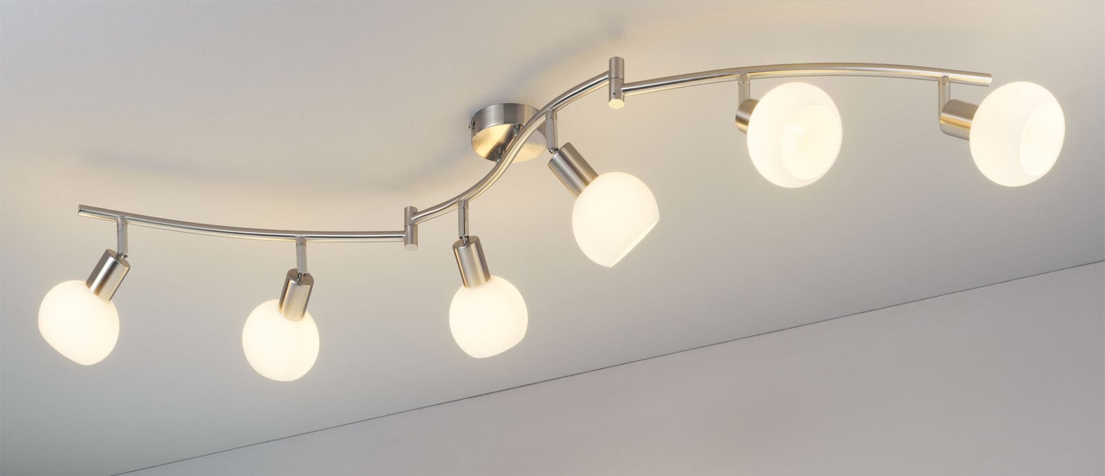 casaNOVA Retrofit Deckenlampe LINA II 6 Spots 123 cm Glas weiß nickelfarbig