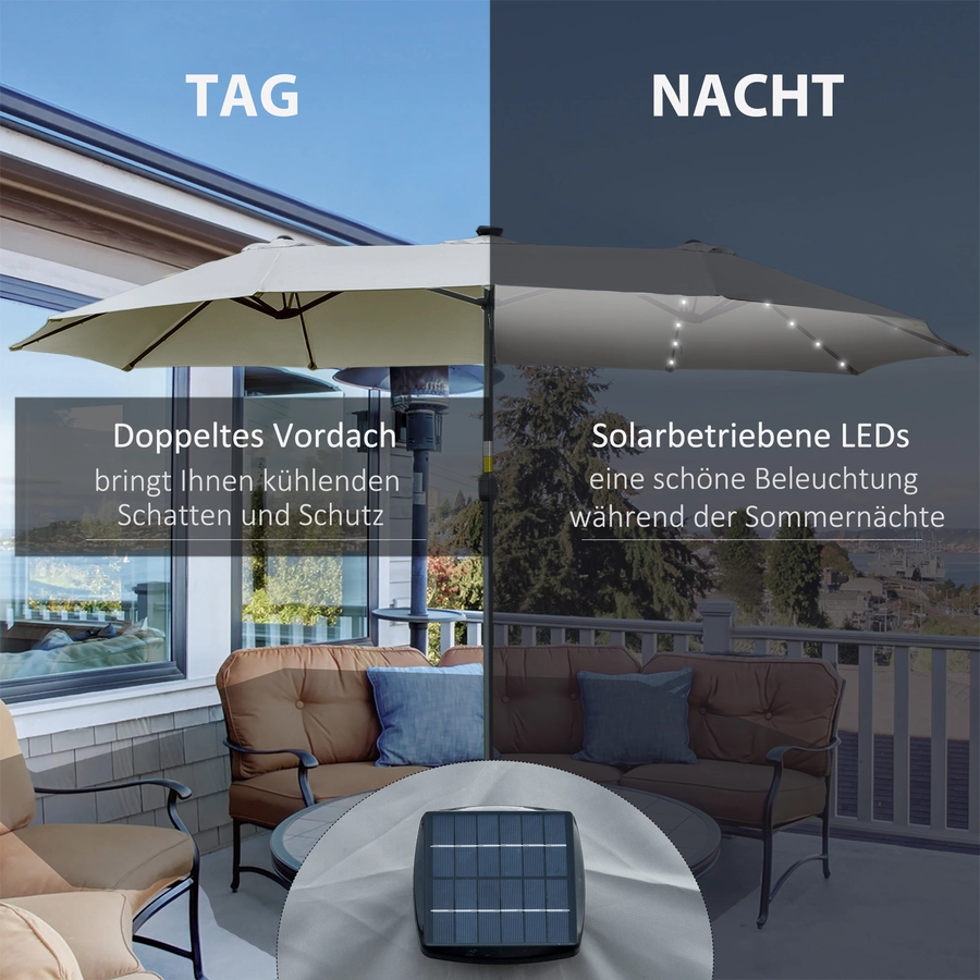 Outsunny Sonnenschirm mit Solar-LED-Leuchte hellgrau