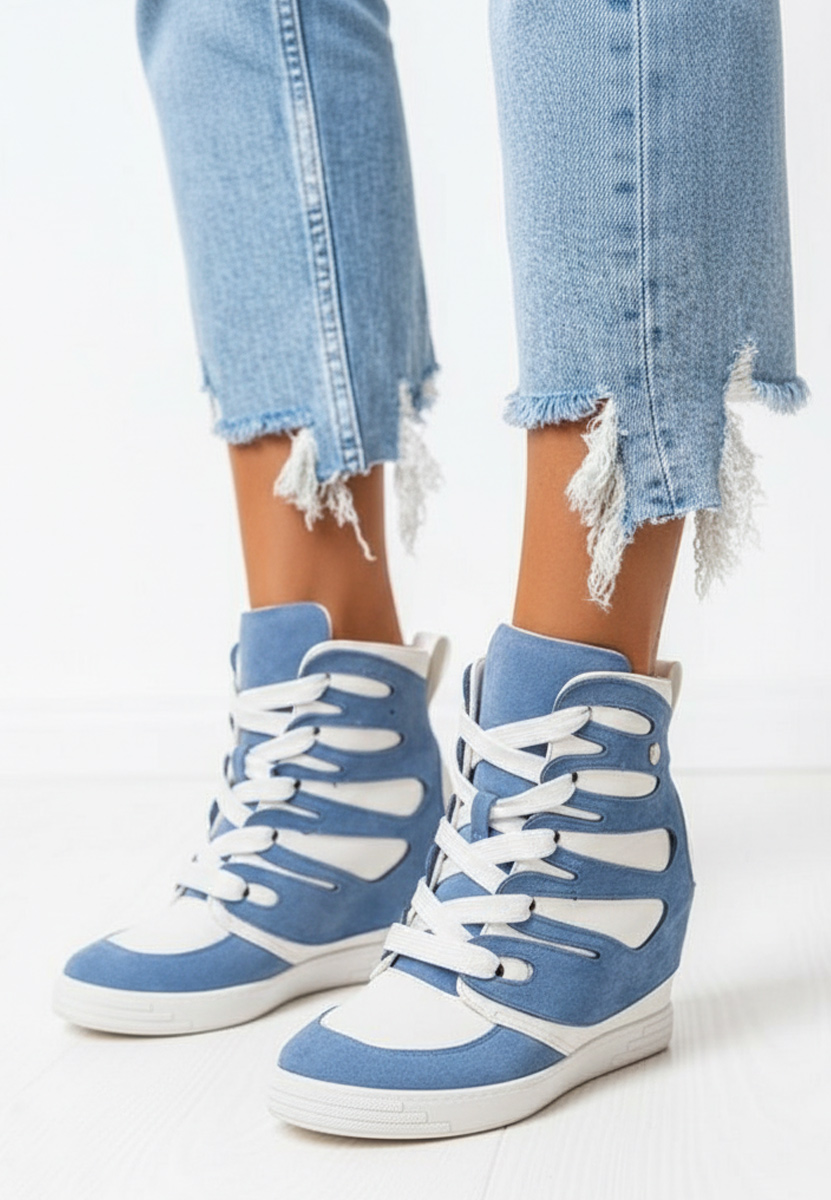 Baskets pour femme avec plateforme cachée bleus Kaia