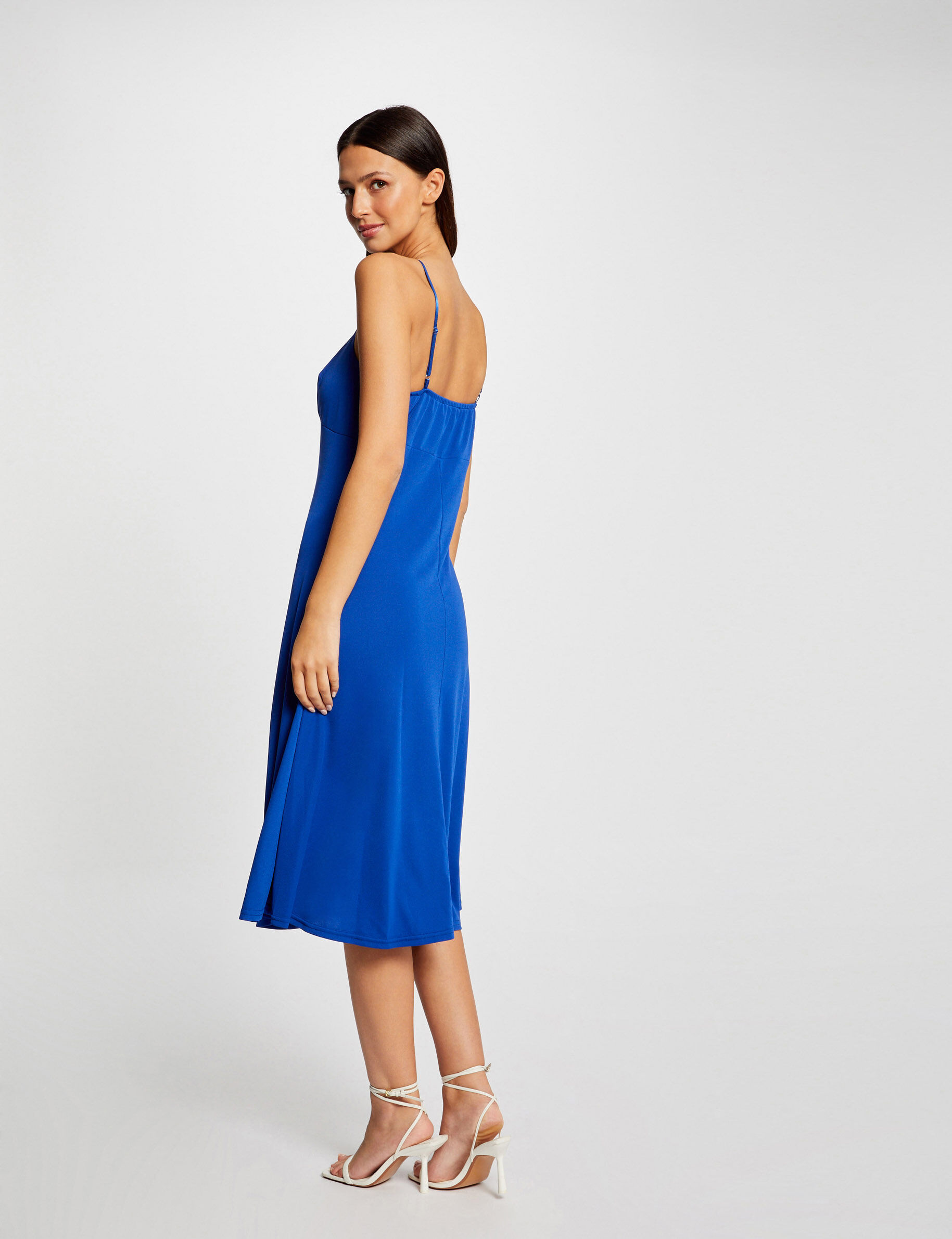 Robe trapèze fluide à bretelles bleu electrique femme - bleu_electrique