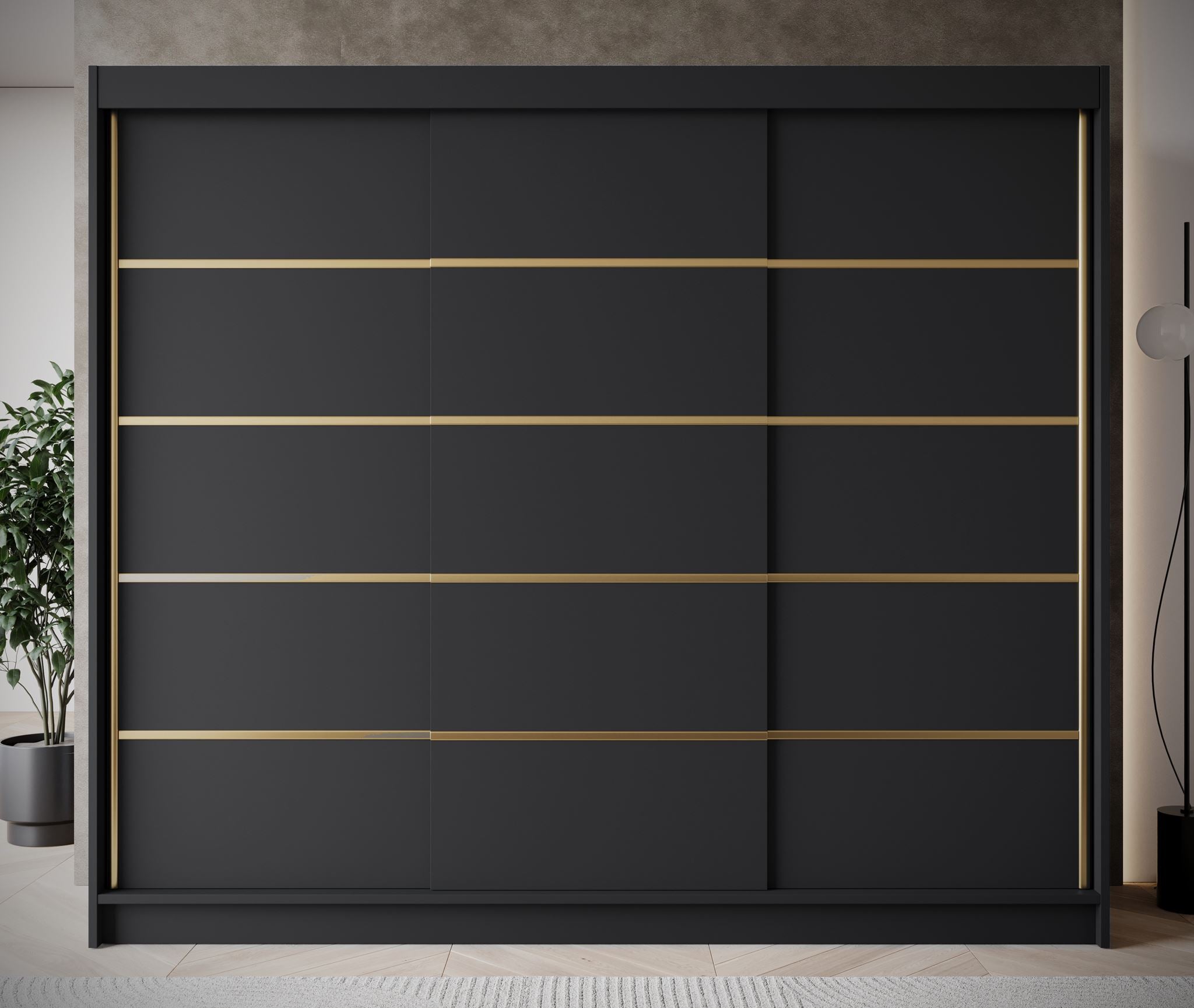 Eagle - Kledingkast met schuifdeuren - Zwart - 250x58x215 cm