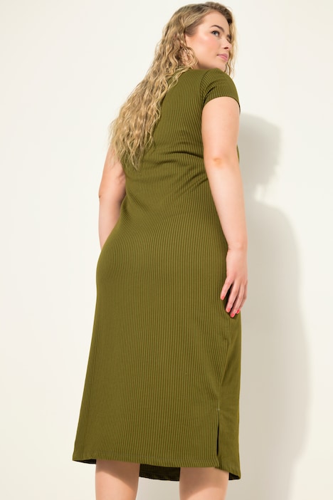 Jersey-Midikleid, Slim, Rippjersey, Stehkragen, Halbarm, OEKO-TEX