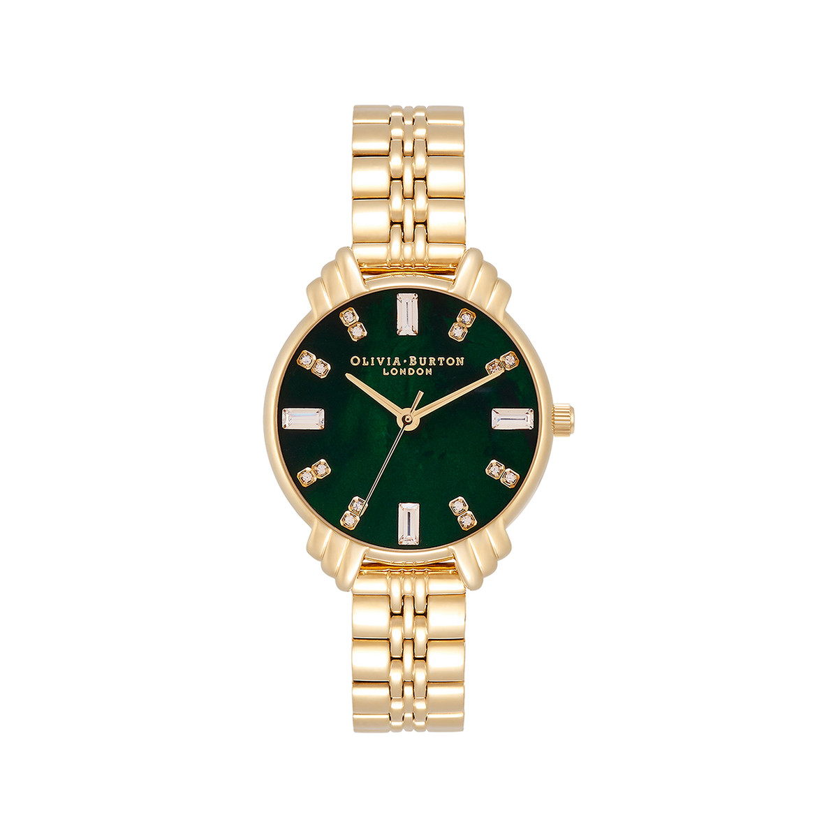Montre OLIVIA BURTON art deco femme analogique, bracelet acier doré jaune