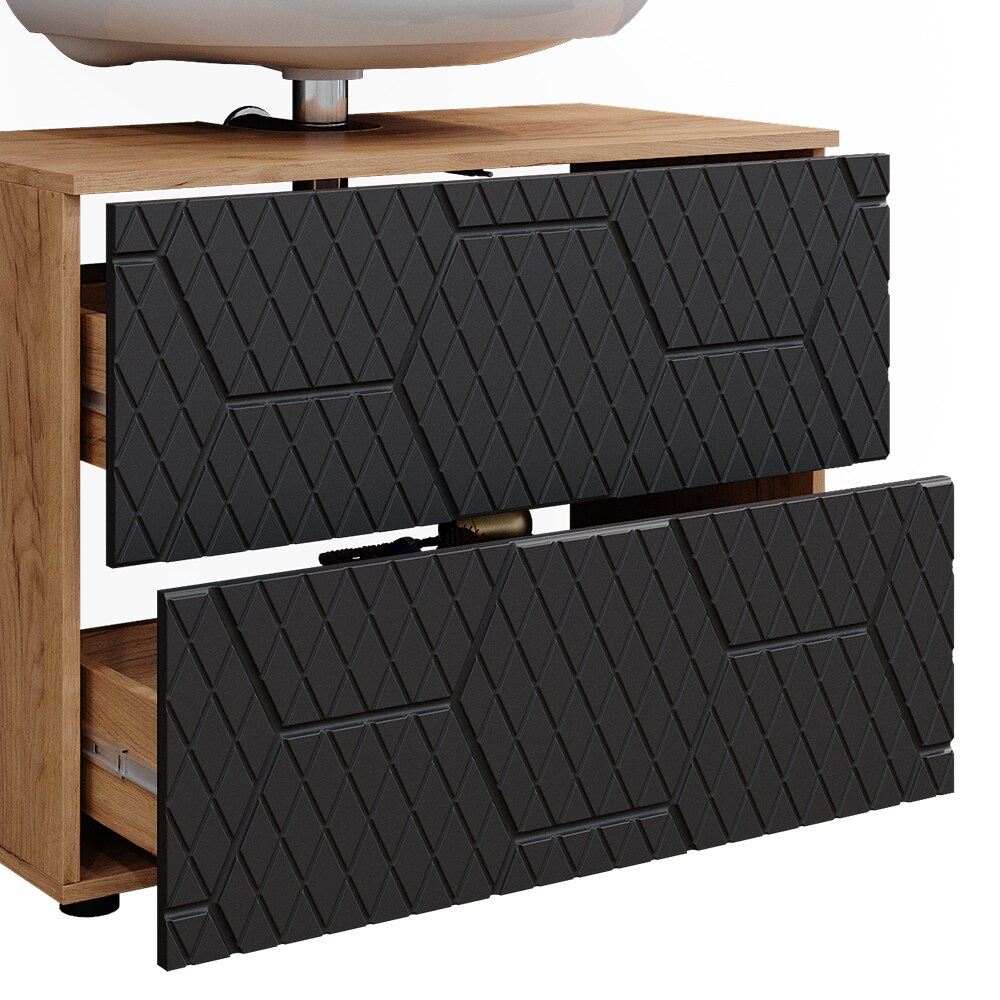 Vicco Badmöbel-Set Irma Eiche Anthrazit 3-teilig Hochschrank Waschbeckenschrank 80 cm