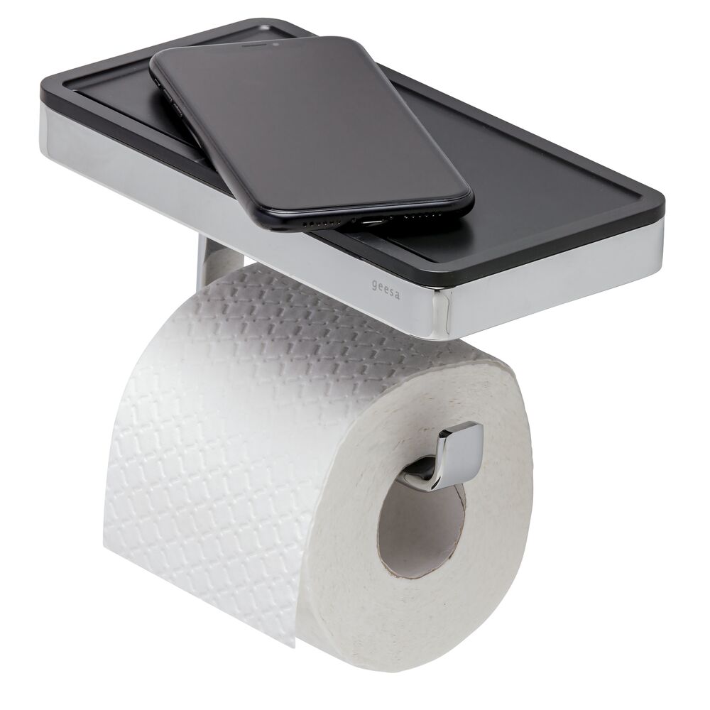 Geesa Frame toiletrolhouder met planchet zwart/chroom