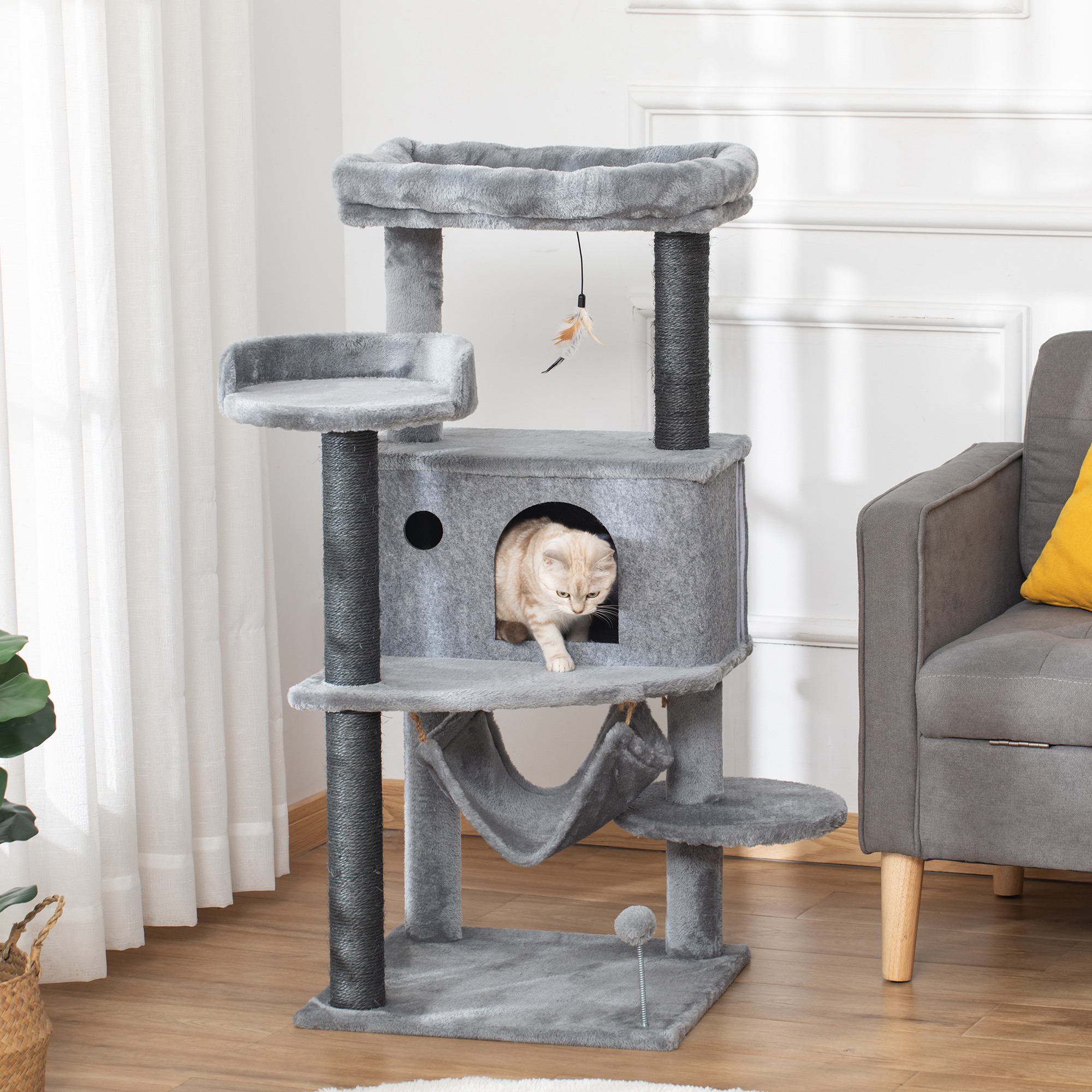 Arranhador PawHut com caverna de feltro para gatos