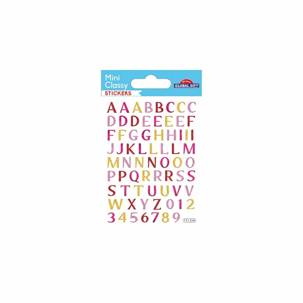 69 autocollants - alphabet - tons roses - paillettes - 0,8 cm