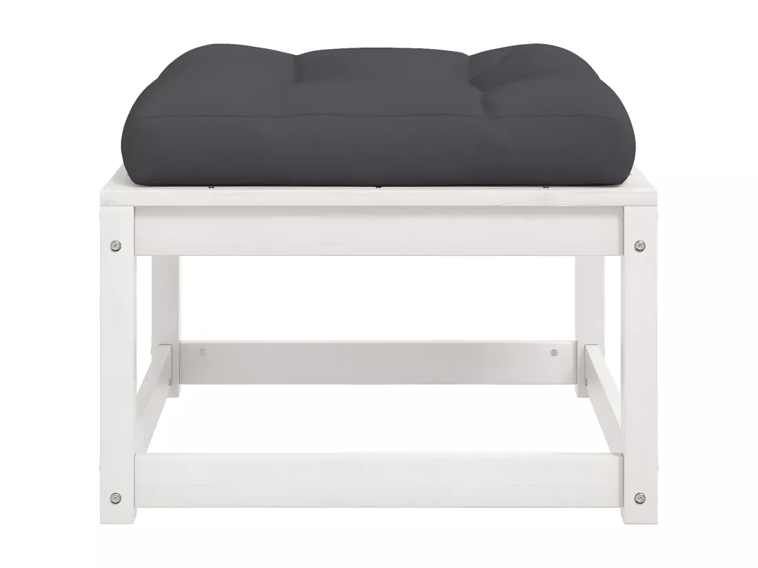 Repose-pied de jardin avec coussins blanc bois de pin massif