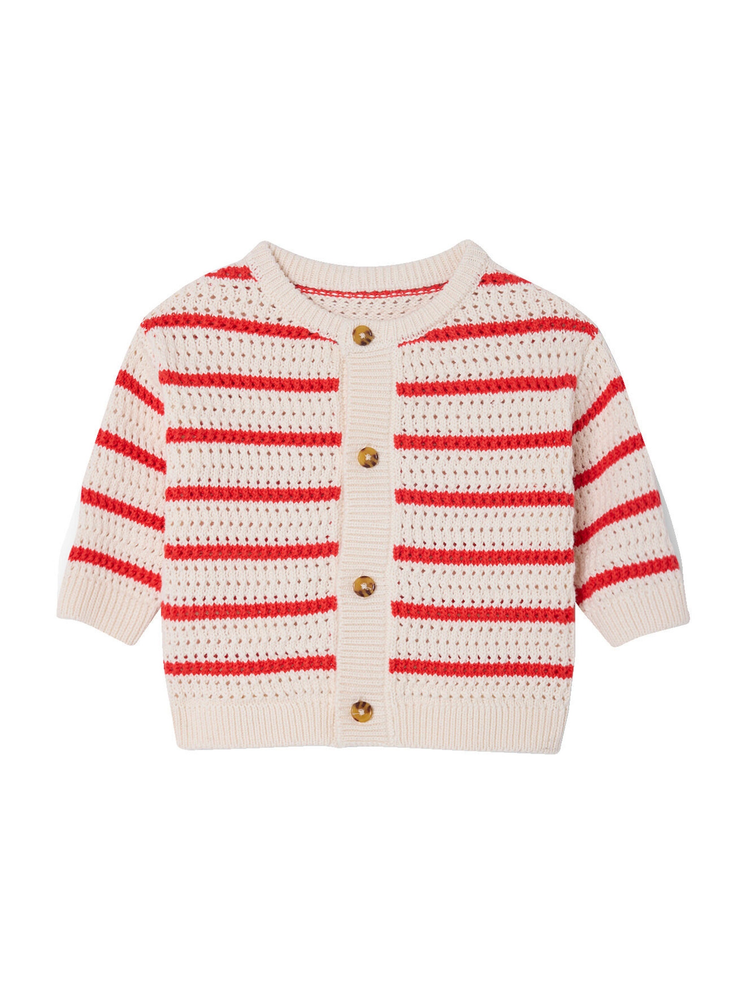 Vertbaudet Baby Strickjacke mit Ajourmuster rot gestreift