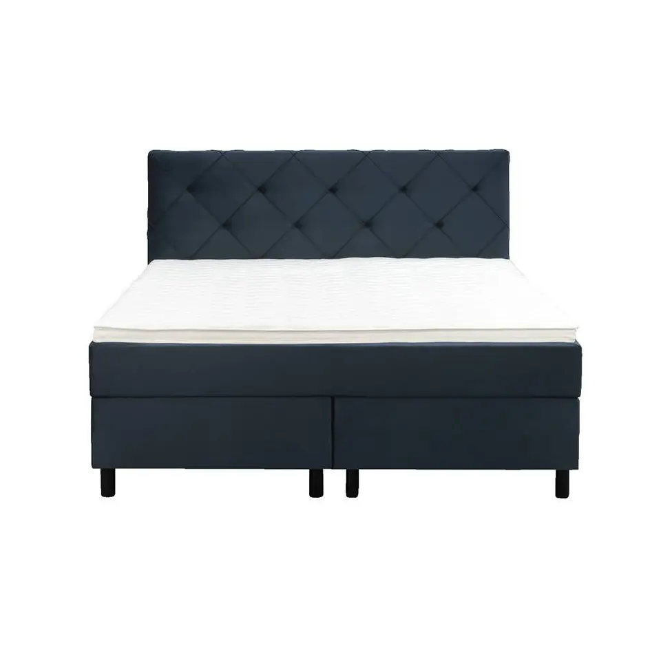Boxspring Liv geruit - blauw - 140x200 cm - ronde poot